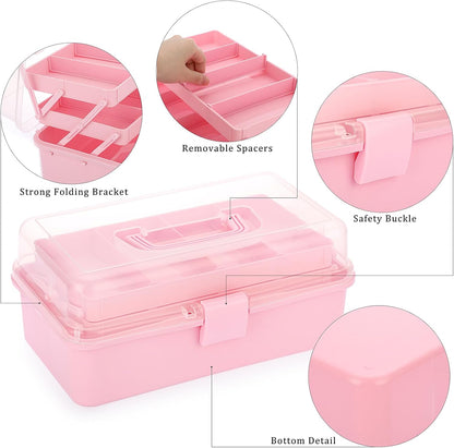BTSKY 3-Layer Plastic Dividing Storage Box Craft Organizer and Storage with Adjustable Spacers Portable Handled Art Supply Organizer Multipurpose Home Utility Box for Medicine Sewing(Haze Green)