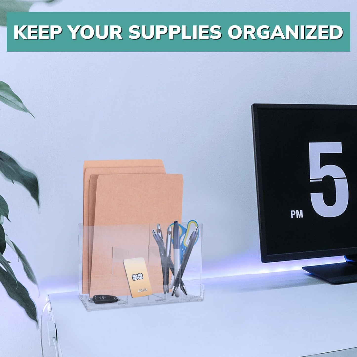 pbf Acrylic Desk Organizer | 5-Piece Modular Clear Acrylic Pen Holder & Paper Tray | Pen Organizer | Bookmark Holder | Pencil Cups