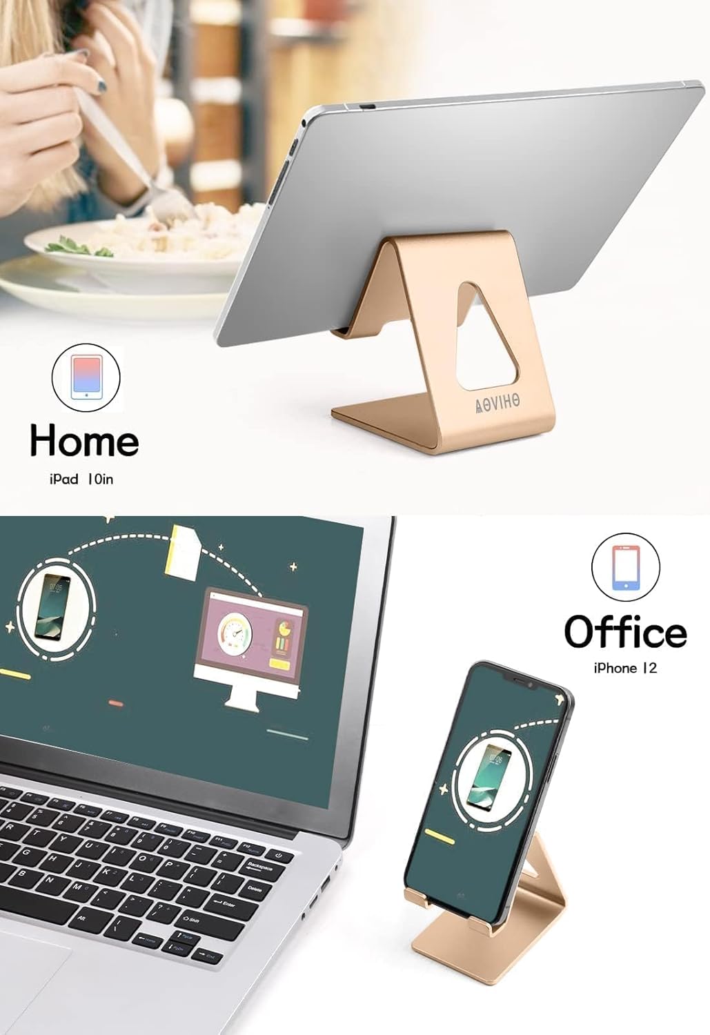 Aoviho Desk Cell Phone Stand Phone Holder, Aluminum Phone Cradle Dock for iPhone17 16 15 14 13 12 pro Mini 11 X Xs max 8 7 6 6s Plus SE Samsung All Smart Phones, Rose Gold