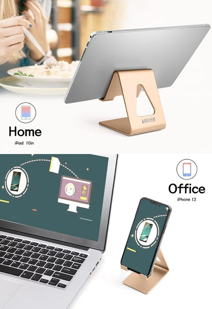 Aoviho Desk Cell Phone Stand Phone Holder, Aluminum Phone Cradle Dock for iPhone17 16 15 14 13 12 pro Mini 11 X Xs max 8 7 6 6s Plus SE Samsung All Smart Phones, Rose Gold