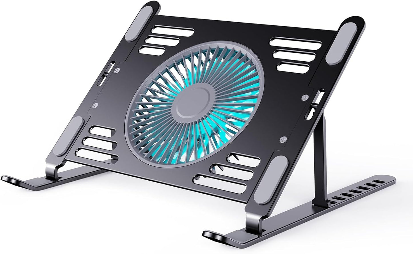 SHUWEI Portable Laptop Cooling Stand, Foldable & Adjustable Aluminum Stand with 3 Speed Powerful Quiet Fans, Ultra-Lightweight Ergonomic Cooling Pad for 17.3" Laptops (Black, for 17.3" Laptop)
