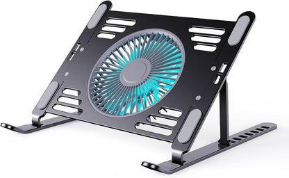 SHUWEI Portable Laptop Cooling Stand, Foldable & Adjustable Aluminum Stand with 3 Speed Powerful Quiet Fans, Ultra-Lightweight Ergonomic Cooling Pad for 17.3" Laptops (Black, for 17.3" Laptop)