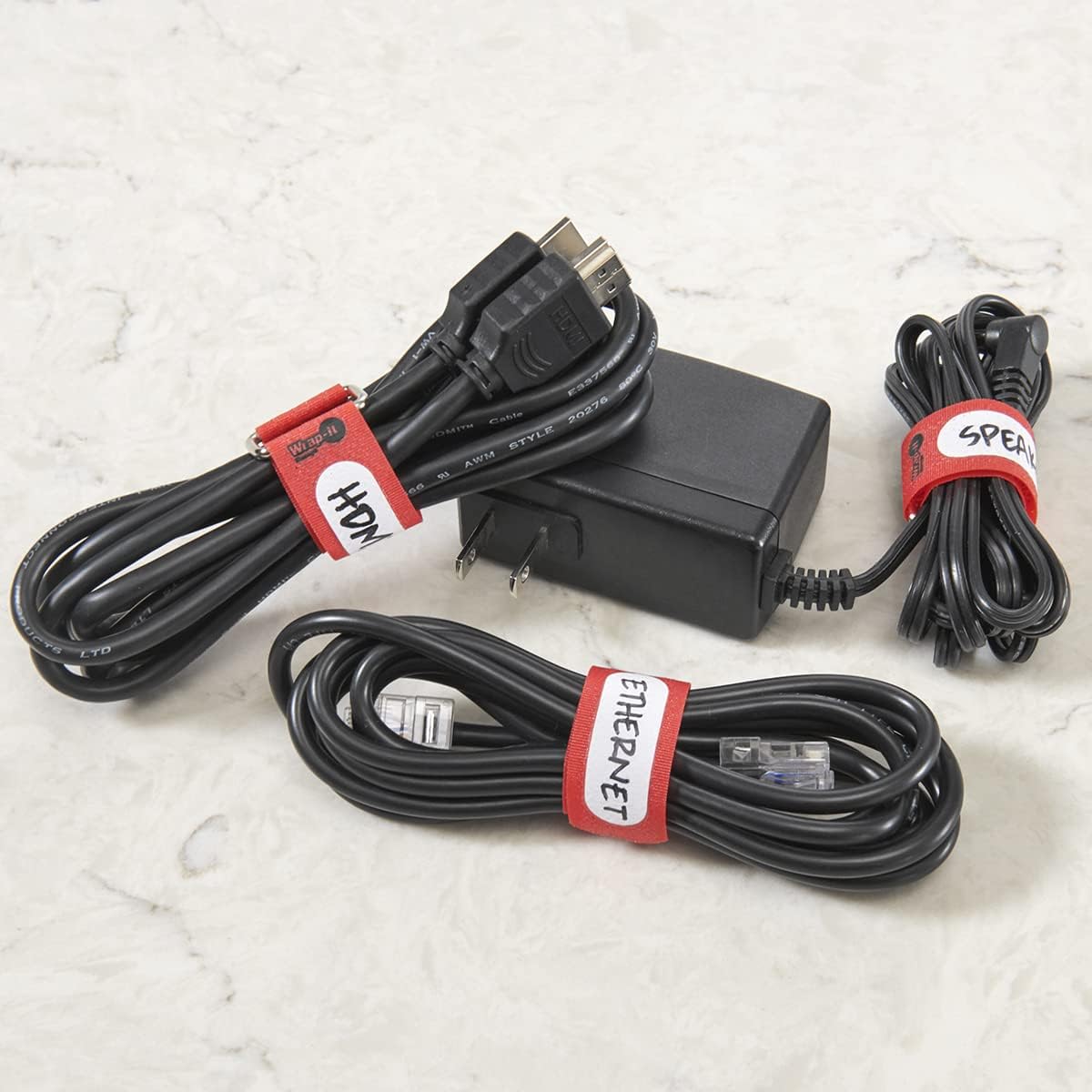 Wrap-It Storage Cinch-Straps, 5" 20 Pack (Red), Features Metal Buckle and Write on Label for Easy Cord Identification and Cable Management, Reusable Multi-Purpose Securing Cinch Straps