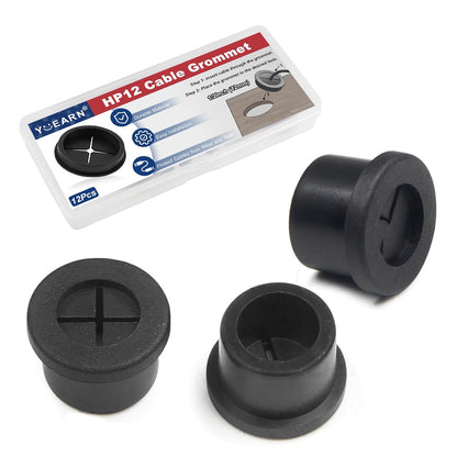 1 Inch Cable Grommet (25mm) – 12 Pcs Flexible Rubber Wire Hole Covers for Server Racks, Network Boxes, Thick Cable Management (Black)