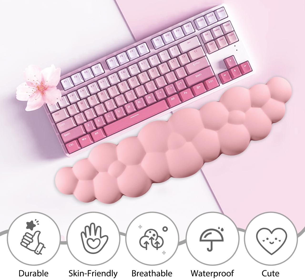 JIKIOU Upgrade Leather Cloud Keyboard Wrist Rest, Cloud Wrist Rest with Non-Slip PU Base, Comfortable Memory Foam Wrist Rest for Computer Laptop Mac Gaming Office and Pain Relief Christmas Wish Gift