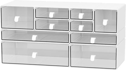 Desk Organizer Set, Clear Stackable Dustproof Storage Boxes for Desktop, Office, DIY Craft & Vertical Space Saving, Perfect for Makeup, Stationery, Jewelry Organization (5 Drawer)