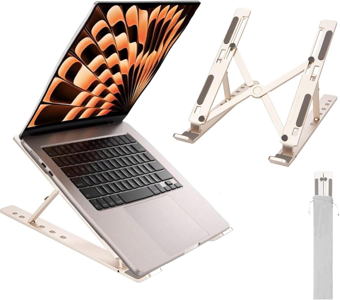 Ergonomic and Foldable Laptop Stand for Desk, Adjustable Riser, Fits All Laptops and Notebooks up to 17,Ultra-Thin,Ventilated Cooling,ABS+Silicone,Silver.