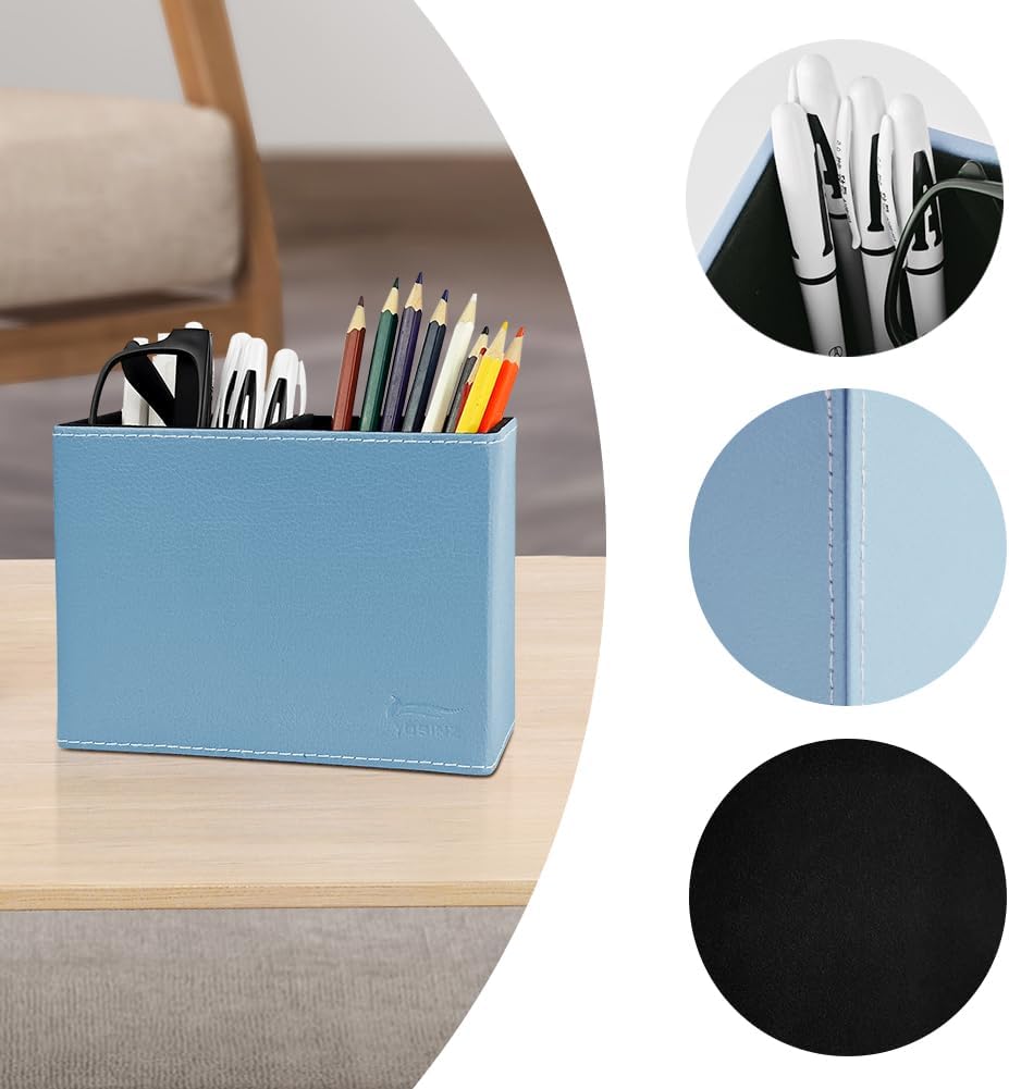 Leather Pen Holder, Brown Pencil Holder, Desktop Elegant Pen Holder for Desk, Stationery Organizer for School Office Home Dorm (3.3" x 3.3" x 4", Brown)