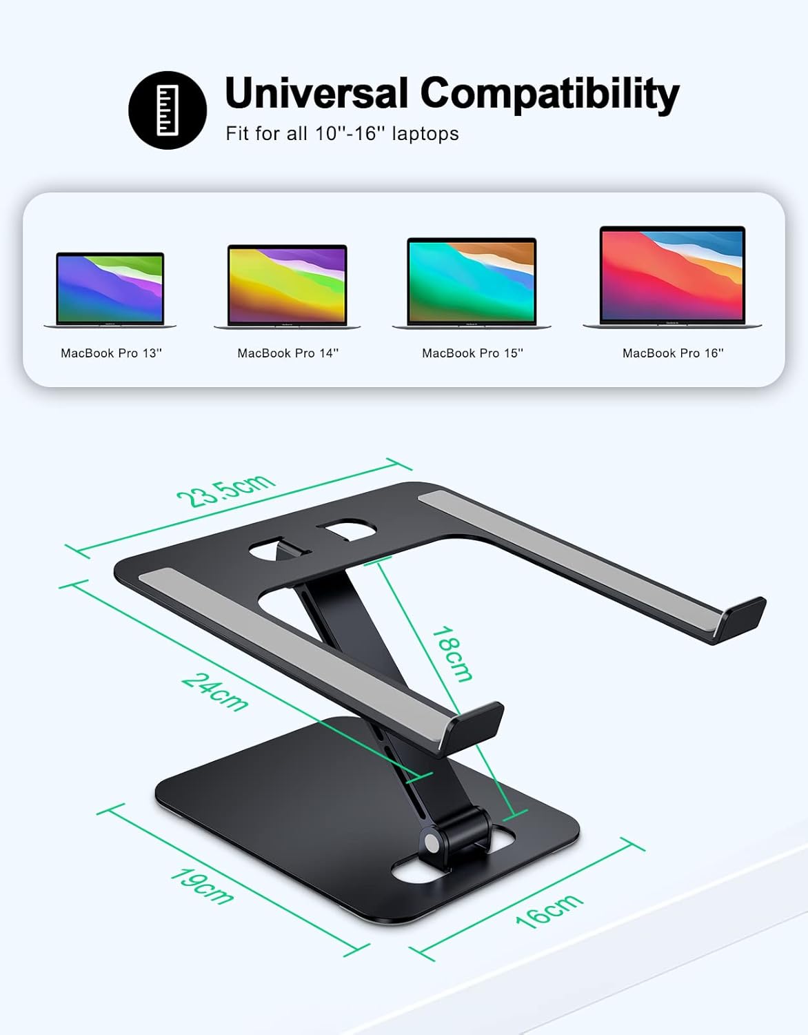 RIWUCT Foldable Laptop Stand, Height Adjustable Ergonomic Computer Stand for Desk, Aluminum Portable Laptop Riser Holder Notebook Mount Compatible with MacBook Pro Air, HP, Dell 10-16"