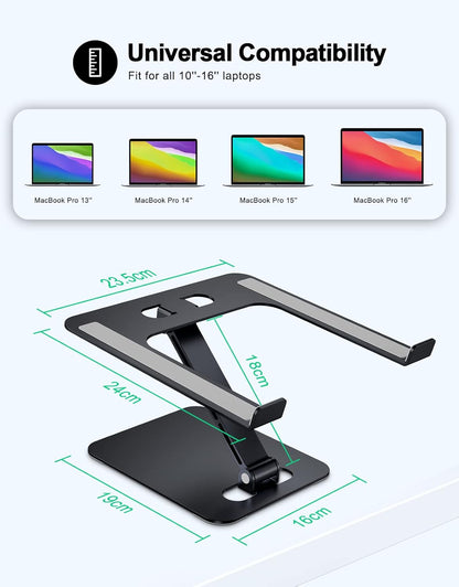 RIWUCT Foldable Laptop Stand, Height Adjustable Ergonomic Computer Stand for Desk, Aluminum Portable Laptop Riser Holder Notebook Mount Compatible with MacBook Pro Air, HP, Dell 10-16"