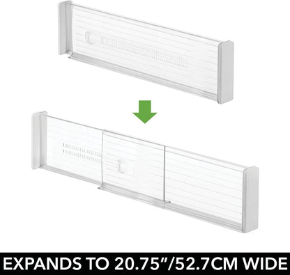 iDesign Plastic Adjustable Deep Drawer Divider, Kitchen, Dresser, Desk, Bathroom and More, The Linus Collection – Set of 2, Expandable 13.25” – 20.75”, Clear