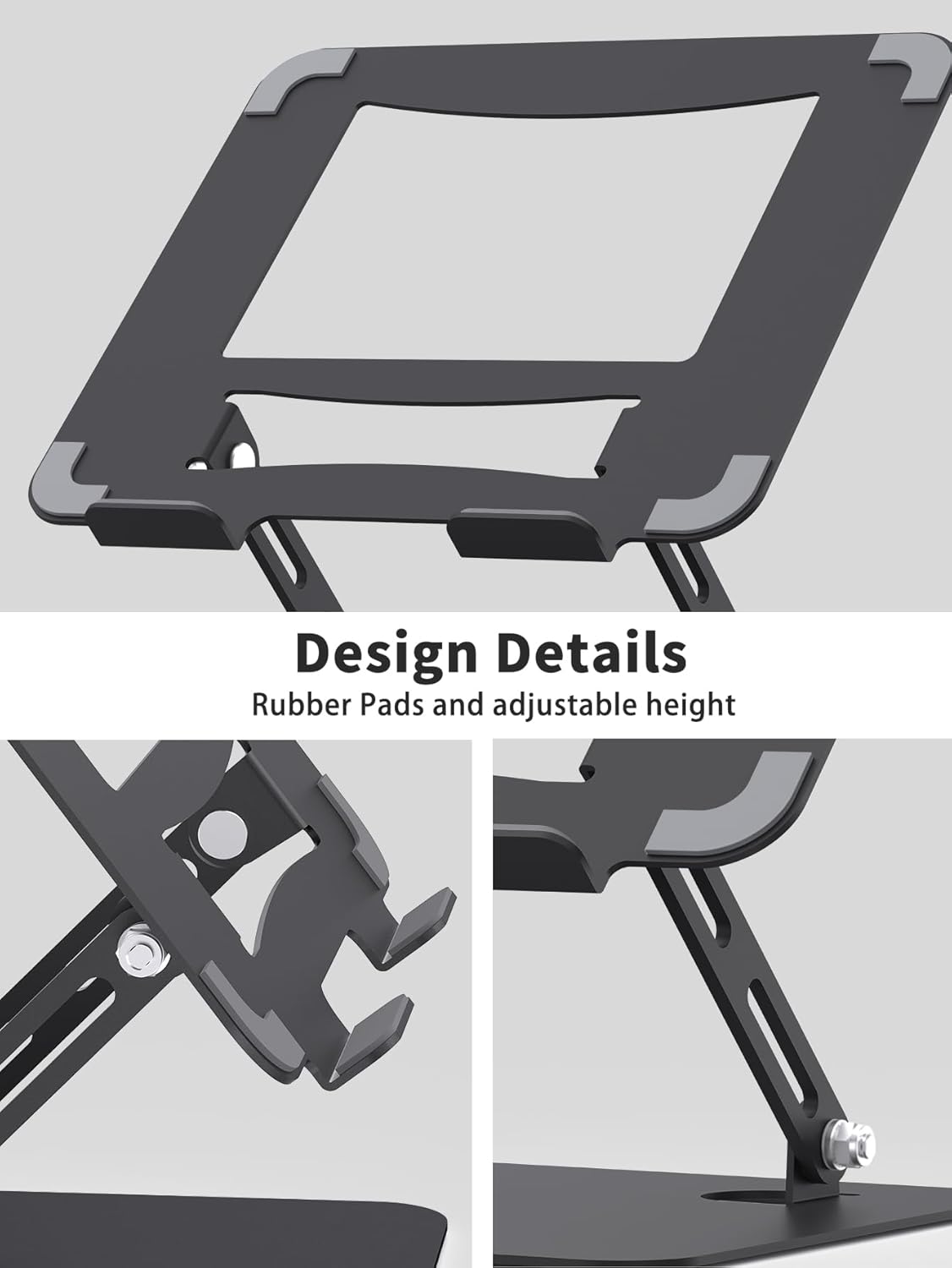 SOUNDANCE Laptop Stand for Desk with Stable Heavy Base, Adjustable Height Multi-Angle, Ergonomic Metal Riser Holder, Foldable Mount Elevator, Compatible with 10 to 15.6 Inches PC Computer, Silver