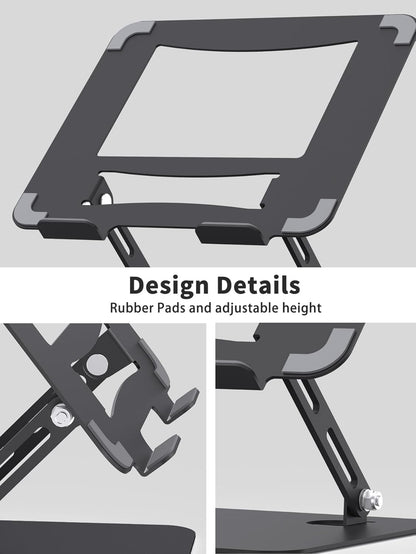 SOUNDANCE Laptop Stand for Desk with Stable Heavy Base, Adjustable Height Multi-Angle, Ergonomic Metal Riser Holder, Foldable Mount Elevator, Compatible with 10 to 15.6 Inches PC Computer, Silver
