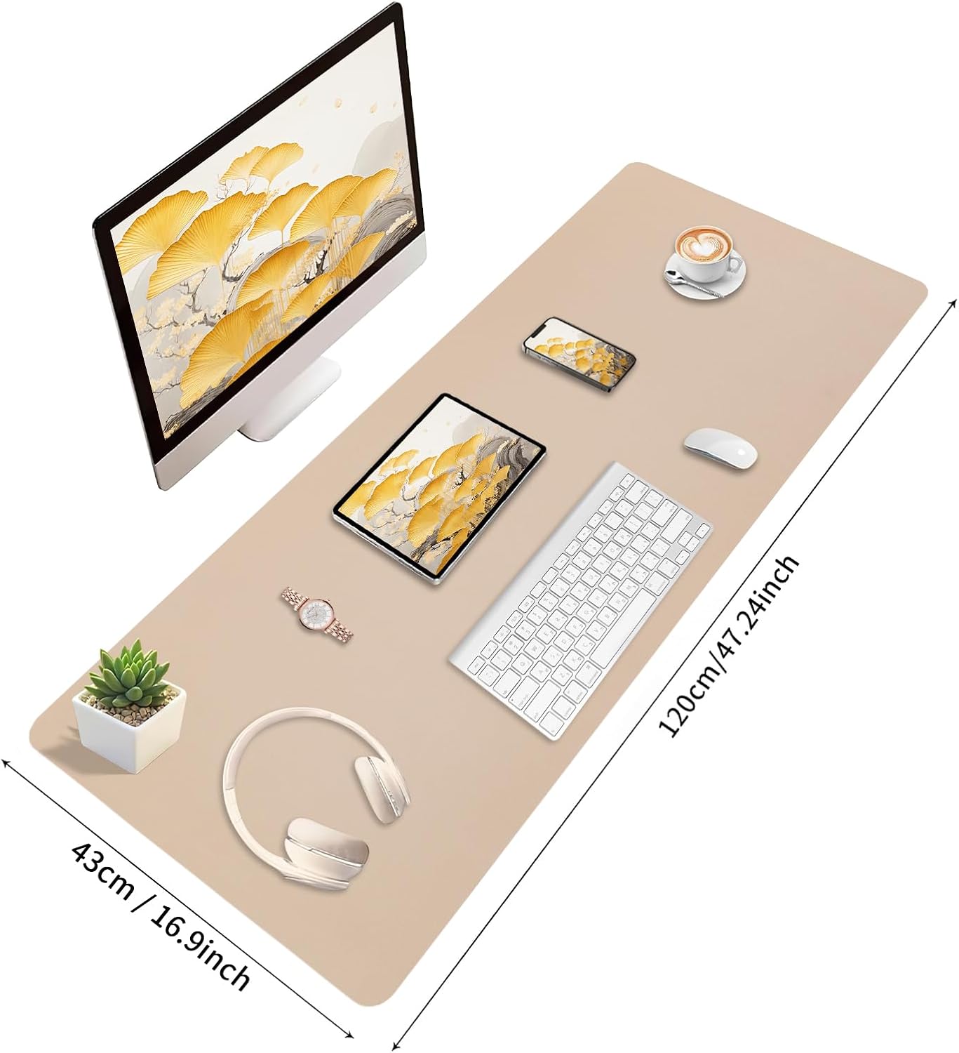 Bloss Leather Desk Pad and Keyboard Wrist Rest, Large Mouse Pad + Keyboard Pad+Mouse Wrist Support, Non-Slip Desk Mat Protector for Office, Home(31.5×15.7 Inches,Beige)
