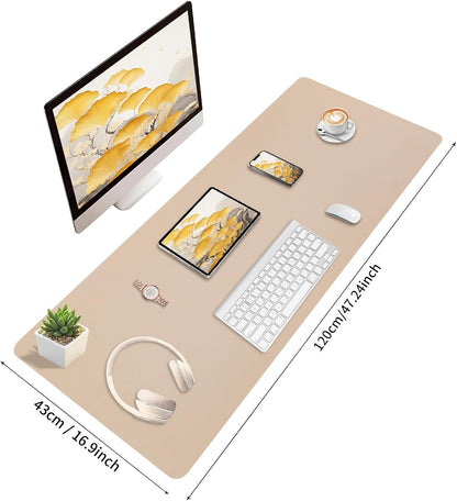 Bloss Leather Desk Pad and Keyboard Wrist Rest, Large Mouse Pad + Keyboard Pad+Mouse Wrist Support, Non-Slip Desk Mat Protector for Office, Home(31.5×15.7 Inches,Beige)