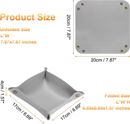 HARFINGTON PU Leather Valet Tray Unisex Folding Small Catchall Tray Portable Entryway Table Tray Nightstand Bedside Desk Tray for Key Wallet Watch Coin Jewelry Dice, Gray