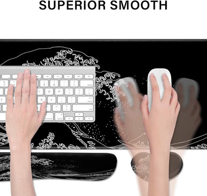 Desk Pad and Keyboard Wrist Rest, Large Mouse Pad + Keyboard Pad+Mouse Wrist Support, Non-Slip Desk Mat Protector for Office, Home 31.5×11.8 Inches Anime Dragon