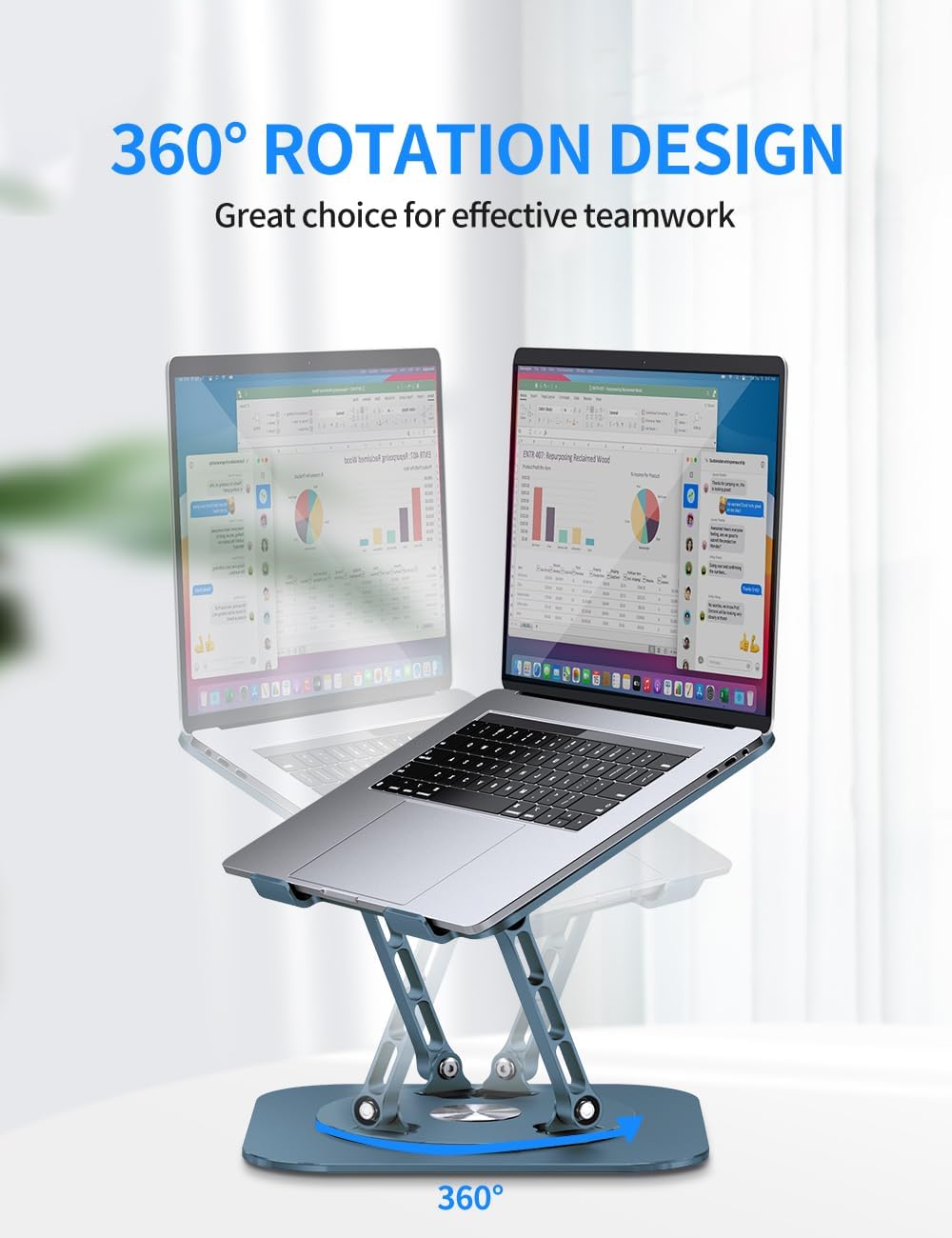 AOEVI Adjustable Computer Stand with 360 Rotating Base, Ergonimic Foldable Laptop Riser for Desk Compatible with MacBook Pro/Air Notebook up to 16 Inches, Silver