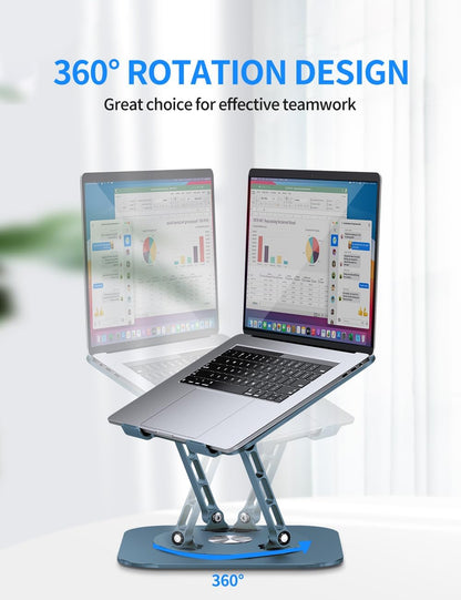 AOEVI Adjustable Computer Stand with 360 Rotating Base, Ergonimic Foldable Laptop Riser for Desk Compatible with MacBook Pro/Air Notebook up to 16 Inches, Silver