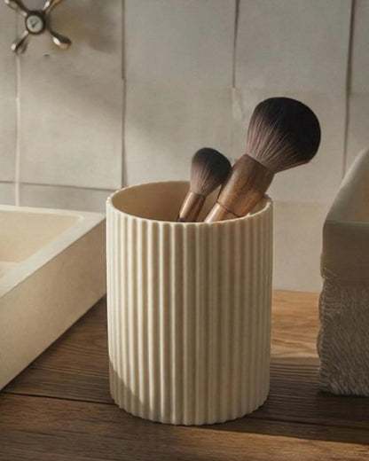 Ceramic Pen Holder for Desk, Ribbed Makeup Brush Organizer, Aesthetic Pencil Cup, Minimalist Desk Organizer, Office, Vanity, Aesthetic Desk Accessories