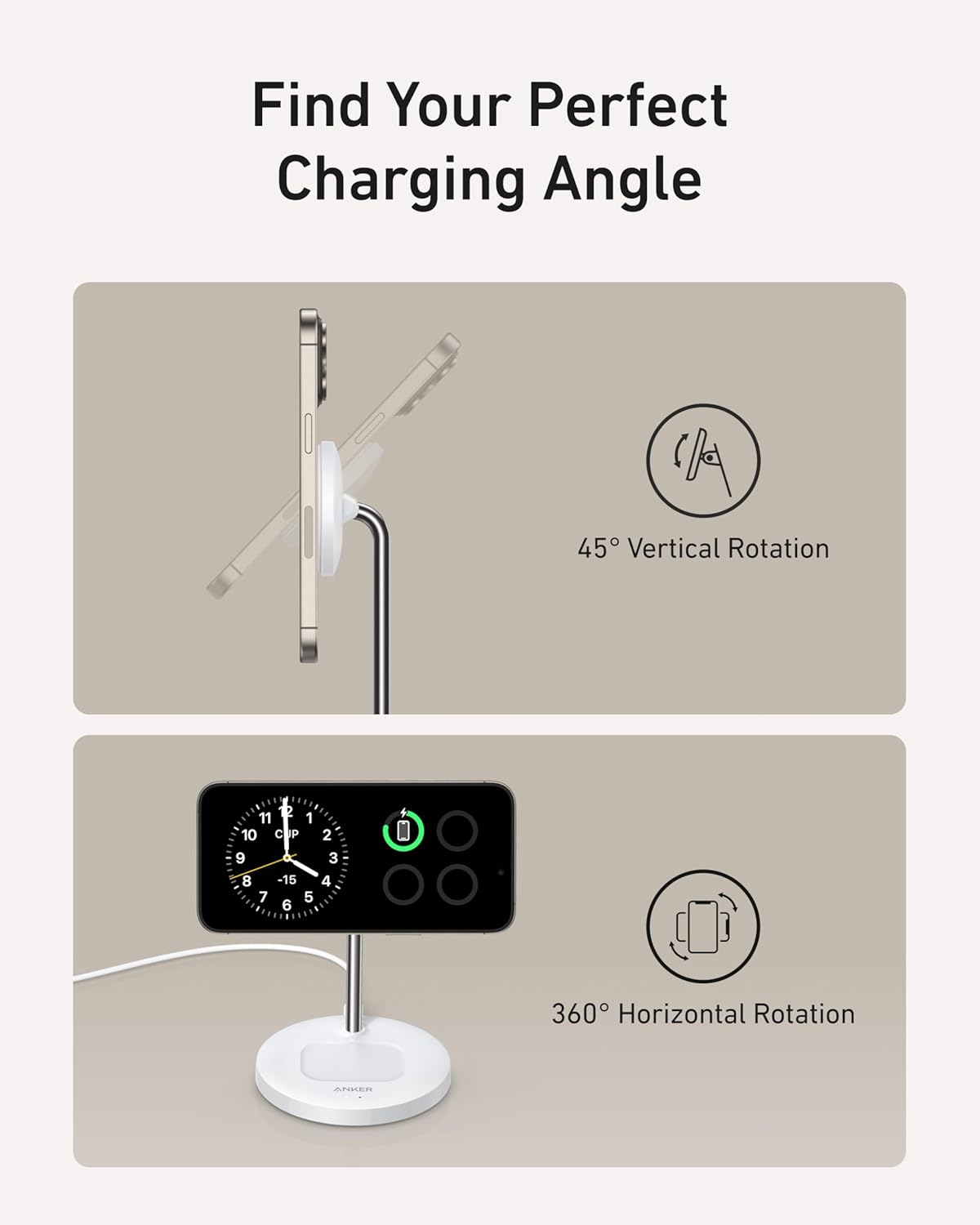 Anker MagSafe Compatible MagGo Charger Stand, iPhone 17 Wireless Charger, 2-in-1 Charging Station, Qi2 Certified 15W Fast Charging, for iPhone 17/16/15/14/13/12, AirPods Pro (Black, No Adapter)
