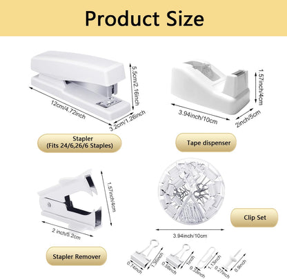 suniya Office Supplies,Gold Desk Accessories,with Stapler,Tape Dispenser,Pen Holder,Scissors,Phone Stand,Staple Remover,Ballpoint Pen,Clear Tape, Staples,Ruler,Clips,Best Gift for Business or Boss