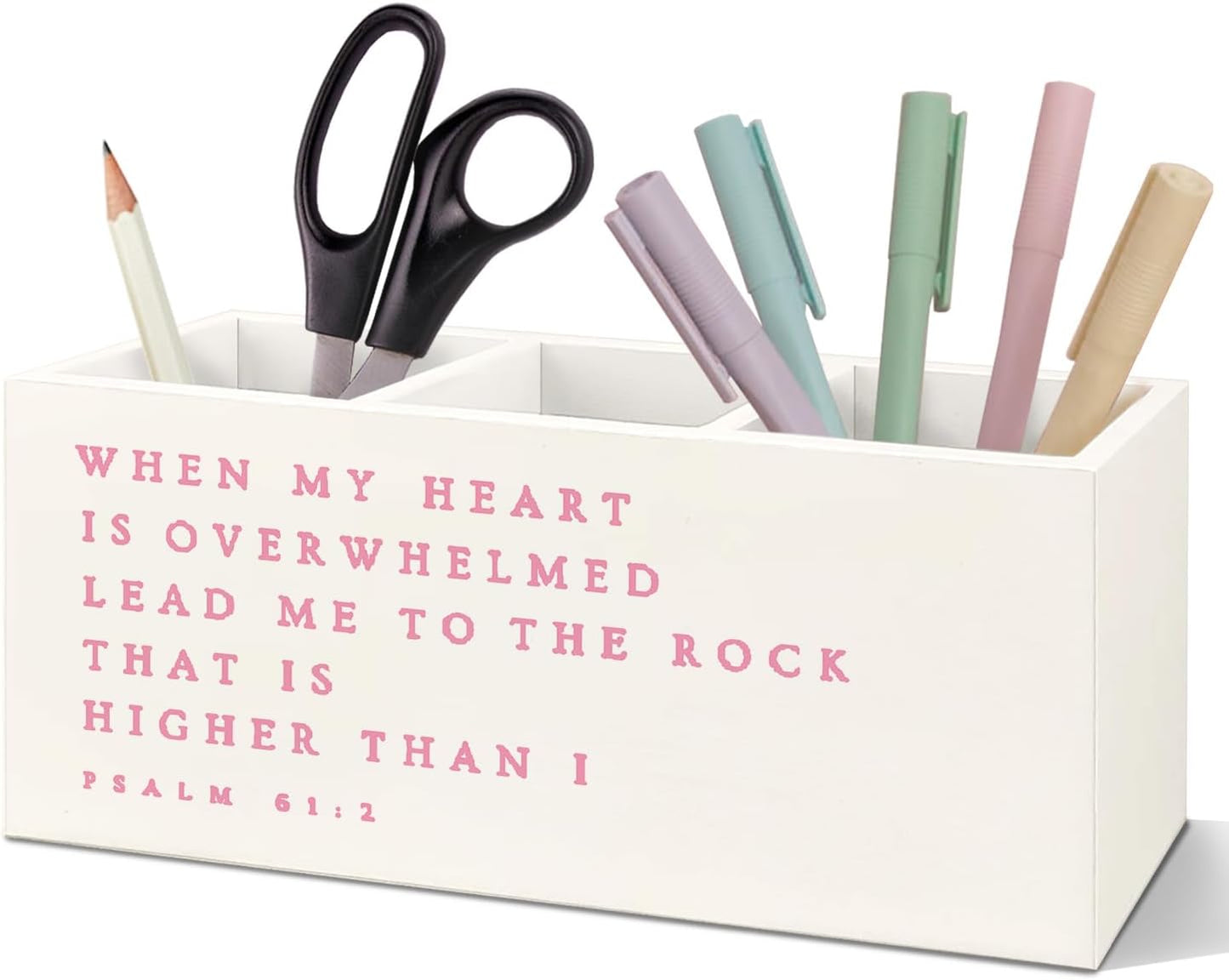 SNNDER Christian Pen Holder for Desk, Religious Christian Gifts for Women, Floral Boho Christian Bible Verses Wooden Pen Pencil Holder Organizer for Home Office Desk Accessories
