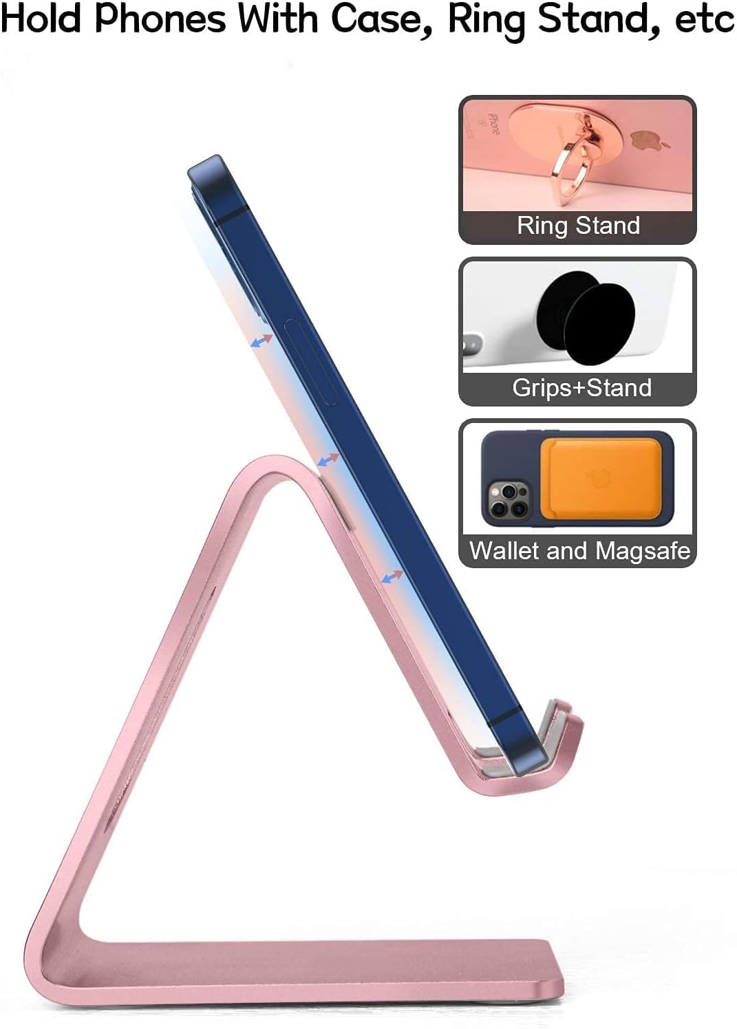 Aoviho Desk Cell Phone Stand Phone Holder, Aluminum Phone Cradle Dock for iPhone17 16 15 14 13 12 pro Mini 11 X Xs max 8 7 6 6s Plus SE Samsung All Smart Phones, Rose Gold