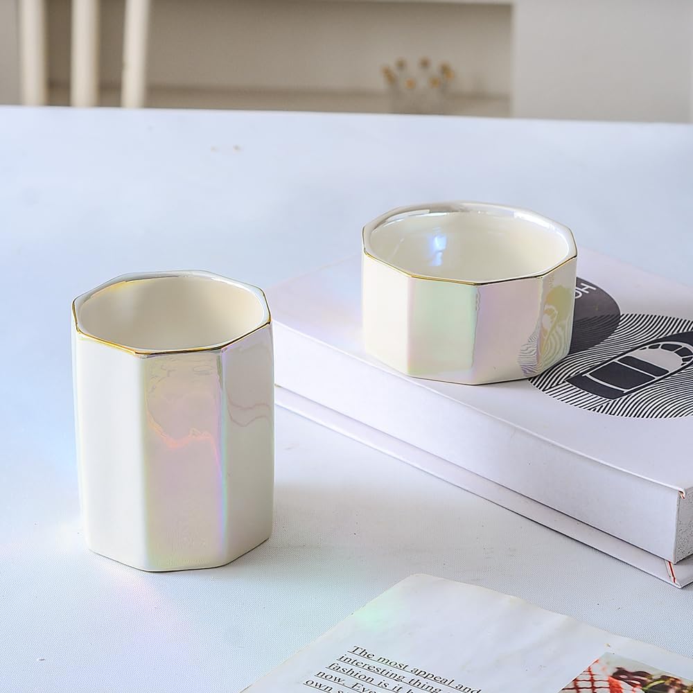 Aesthetic Desk Organizer Set of 2 For Office, Checkered Pen Holder and Paper Clip Holder Dispenser, Ceramic Cute Pencil Cup, Desktop Accessories, Office Decor, Ideal Gifts for Mom (Pink-White)