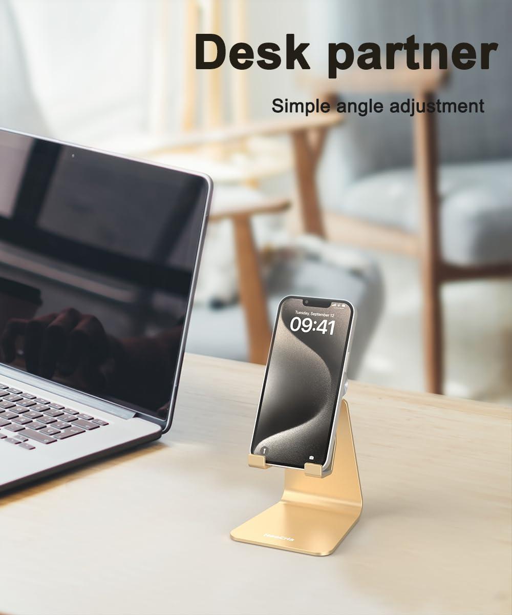 Cell Phone Stand for Desk- Adjustable Phone Stand Holder, Cradle, Dock, Desktop Stand for iPhone 17 16, 15, 14, Plus, Pro, Pro Max, 13 12 X XS,4-8" Phones, Office Accessories (Rose Gold)