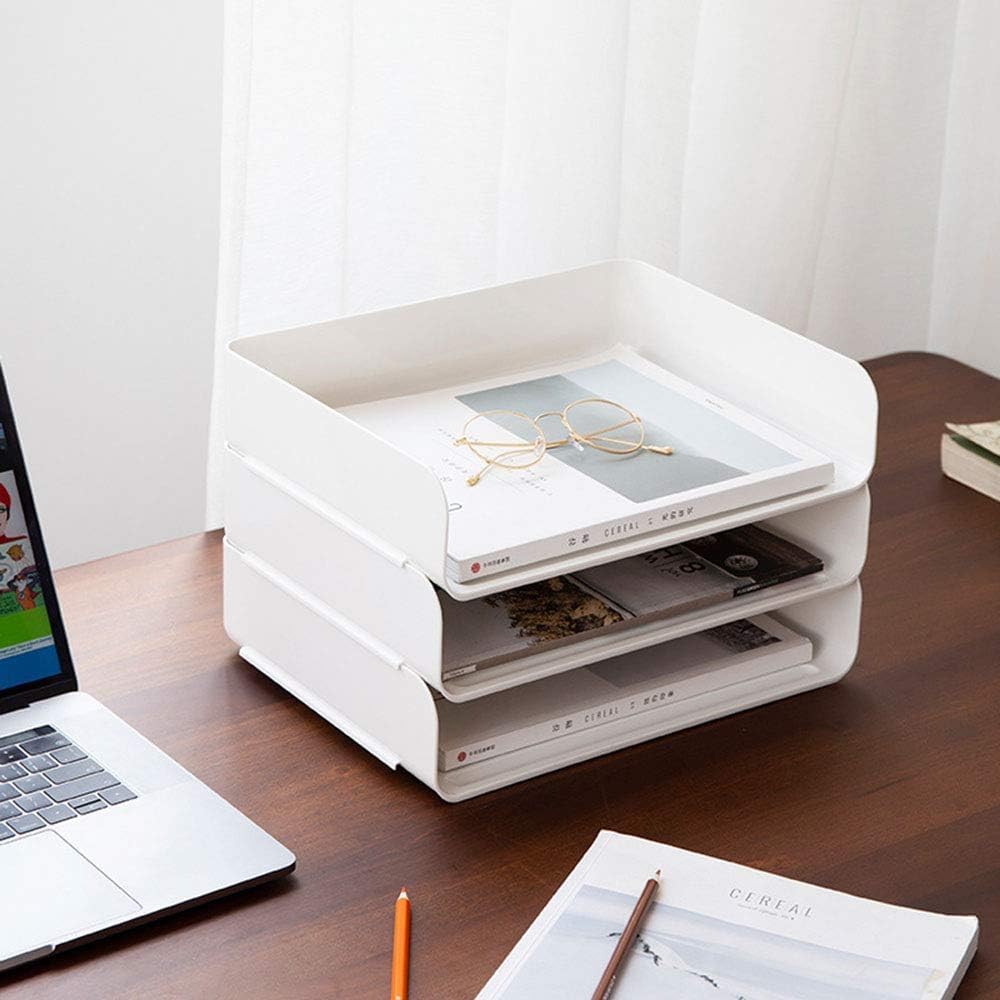 3 Tiers Stackable A4 Paper Trays, Office Desk File Holder, Tidy File Document Letter Book Paper Organizer (3 Tiers,Clear)