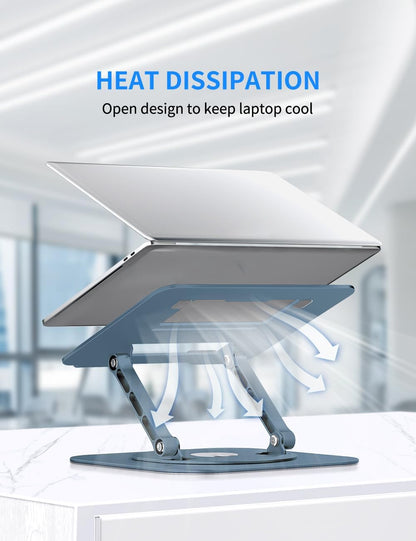 AOEVI Adjustable Computer Stand with 360 Rotating Base, Ergonimic Foldable Laptop Riser for Desk Compatible with MacBook Pro/Air Notebook up to 16 Inches, Silver