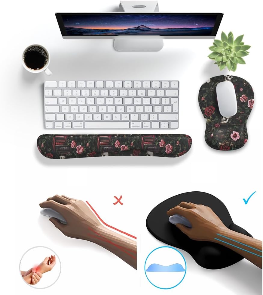 Ghost Book Mousepad with Wrist Rest Halloween Computer Keyboard Mouse Pad Black Cute, Mouse Pad with Wrist Rest for Computer Keyboard, 2 In1 Mousepad with Wrist Support Easy Typing&Relieve Wrist Pai