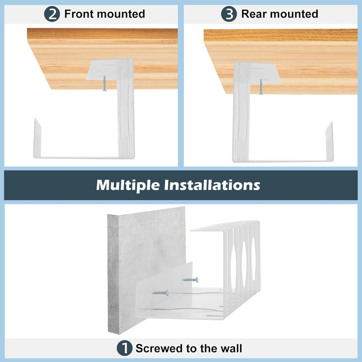 Under Desk Cable Management Tray 2 Pack White, Cable Management Under Table, Cord Organizer Tray for Wire Management, Home & Office Standing Desk Cord Organizer