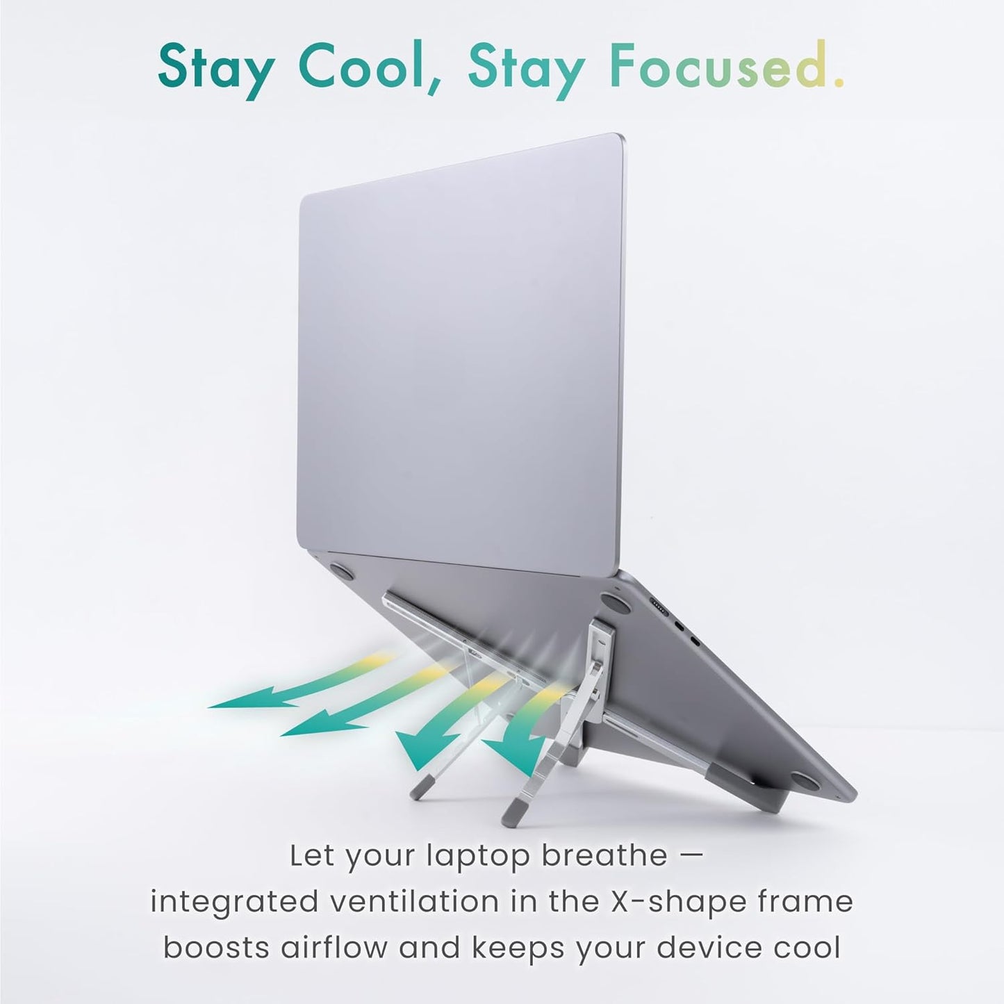 BELLEMOND Foldable Portable Laptop Stand | Ultralight Travel Riser | X-Frame Adjustable Aluminum | Fits MacBook, Dell, HP, Lenovo 10-17.3" | Carry Pouch | Space Silver