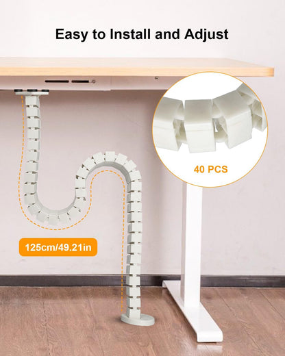 Under Desk Cable Management Vertebrae Fit for Sit Stand Desk Management, Magnetic Fixation Adjustable Length Cable Management Spinal, Flexible Chain Raceway Black