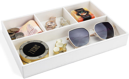 GORESE 2 Pieces Faux Leather Valet Tray for Men, Stackable Jewelry Organizer for Drawers, Nightstand Caddy Tray for Key, Wallet, Sunglass, Watch, Coin, Phone, Bedside Desk-top Storage Black