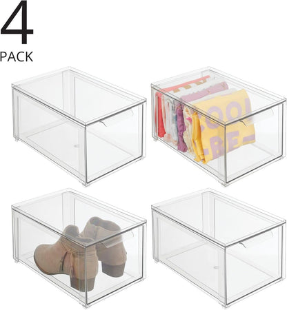 mDesign Plastic Stackable Closet Storage Organizer Bin Containers with Front Pull Drawer for Cabinet, Desk, Shelf, Cupboard, or Dresser Organization - Lumiere Collection - Clear