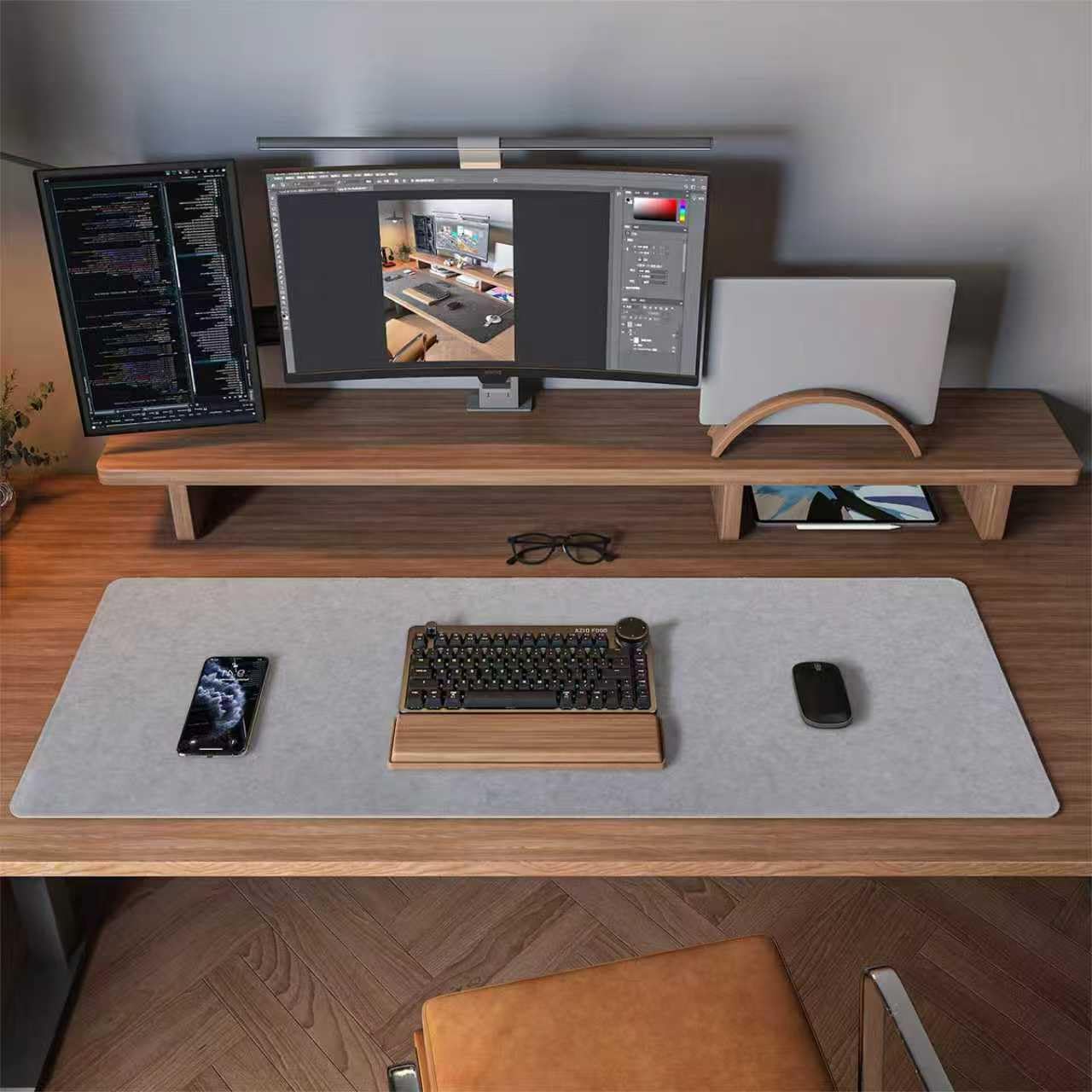Felt Desk Mat | Computer Mat for Desk(36x12Inches) | Large Felt Mouse Pad and Keyboard Mat | Desk Protector for Office | Dark Gray