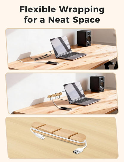 Solid Walnut Cable Holder & Cord Organizer, Adhesive Cable Clips for Desk, Under Desk, Wall, Bedside & Car, Wood Cable Management for Home Office, Phone Charging & USB Cables