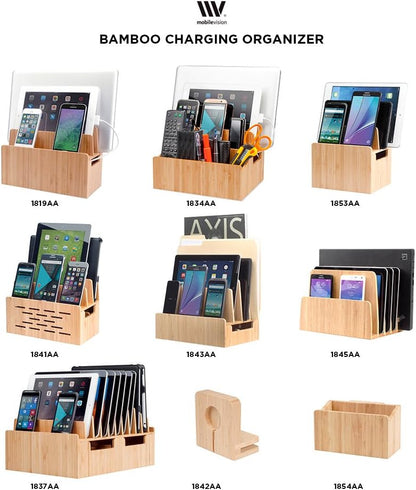 MobileVision Bamboo Charging Station & Multi Device Organizer Slim Version for Smartphones, Tablets, and Laptops