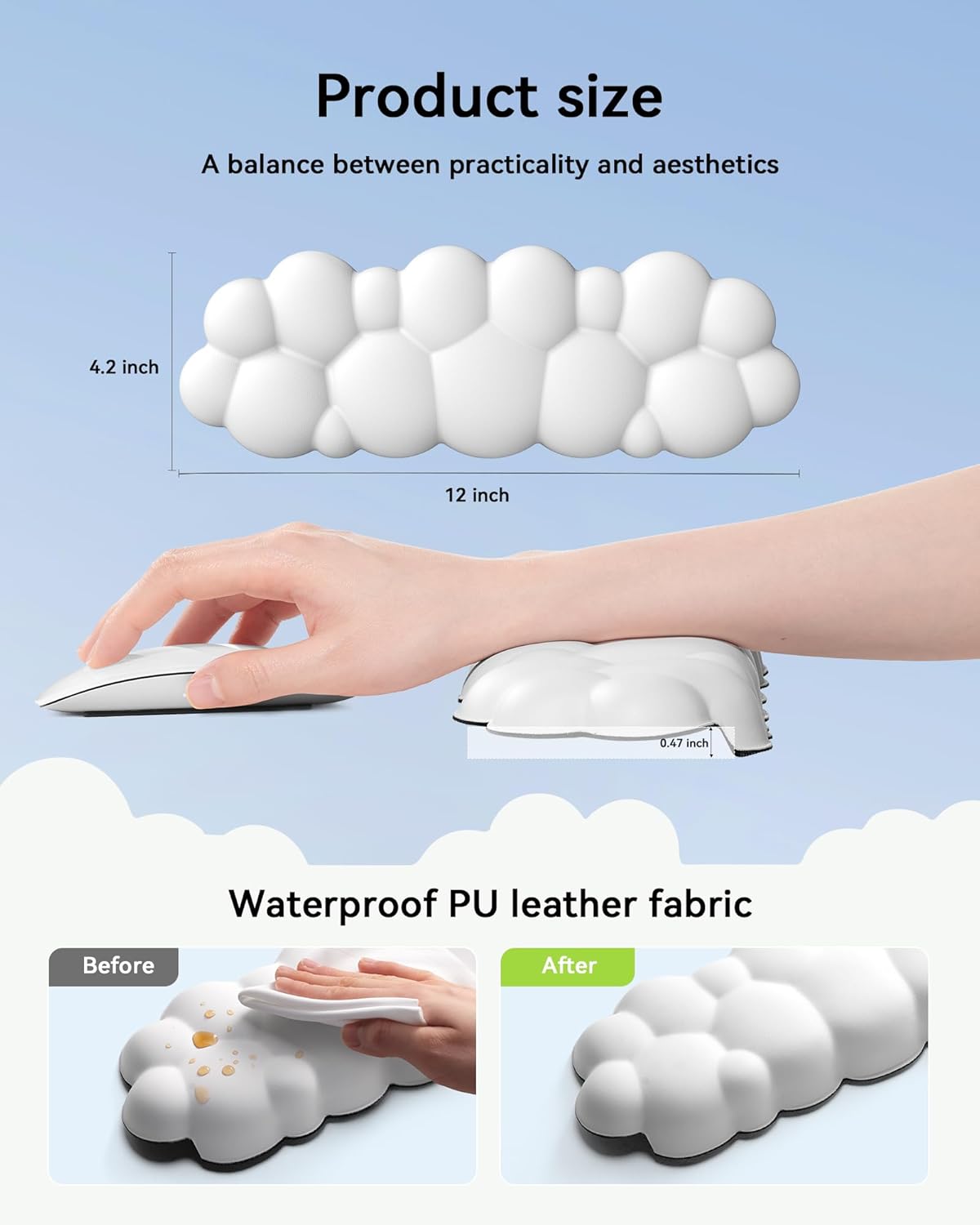 Laborio Elbow Pad for Desk, L-Shaped Desk Edge Arm Rest Cloud Wrist Rest, Non-Slip Memory Foam Wrist Pads, 2-Pack White Wrist Support for Keyboard, Mouse, Laptop