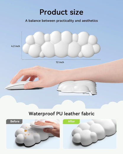 Laborio Elbow Pad for Desk, L-Shaped Desk Edge Arm Rest Cloud Wrist Rest, Non-Slip Memory Foam Wrist Pads, 2-Pack White Wrist Support for Keyboard, Mouse, Laptop