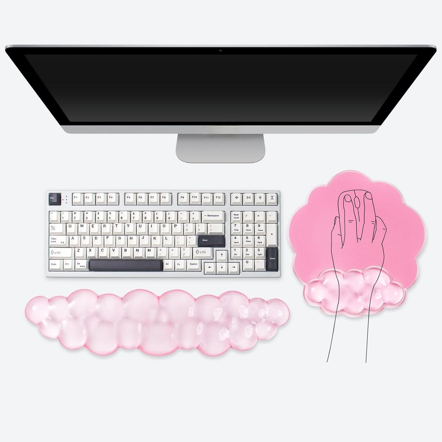 Gel Wrist Rest and Cloud Mouse Pad Support for Keyboard and Mouse - Ergonomic Pink Keyboard Wrist Pad Set for Typing Pain Relief/Computer/Laptop/Gaming/Home/Office (Cloud Shape, Gradient Blue Pink)