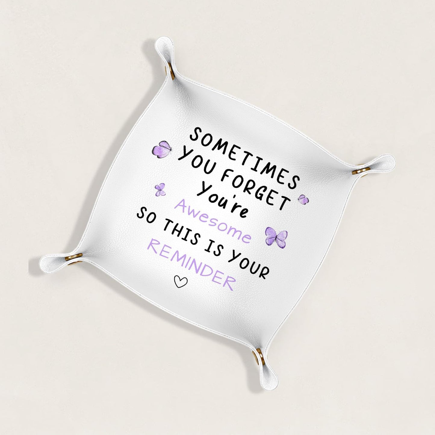 Inspirational Gifts for Women Jewelry Valet Tray, Motivational Positive Affirmations Gifts for Women, Blue Retro Nightstand Desk Accessories PU Leather Tray Organizer for Jewelry Rings Watches