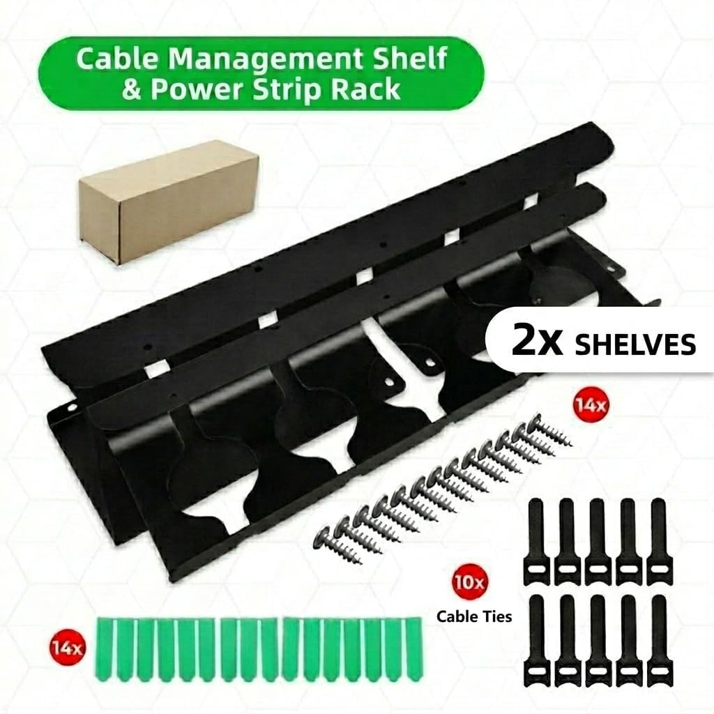 Cable Management Under Desk for Easy mounting Under-Table, Set of 2 - with 10X Cable Ties, Desk Organizer for Office/Home Office Table Thoughtful Cable Tray Holder