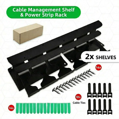 Cable Management Under Desk for Easy mounting Under-Table, Set of 2 - with 10X Cable Ties, Desk Organizer for Office/Home Office Table Thoughtful Cable Tray Holder