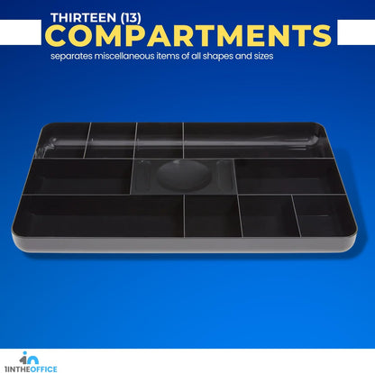 1InTheOffice Desk Drawer Organizer Tray, Desk Drawer Tray, 13-Compartment, Black, 2 Pack