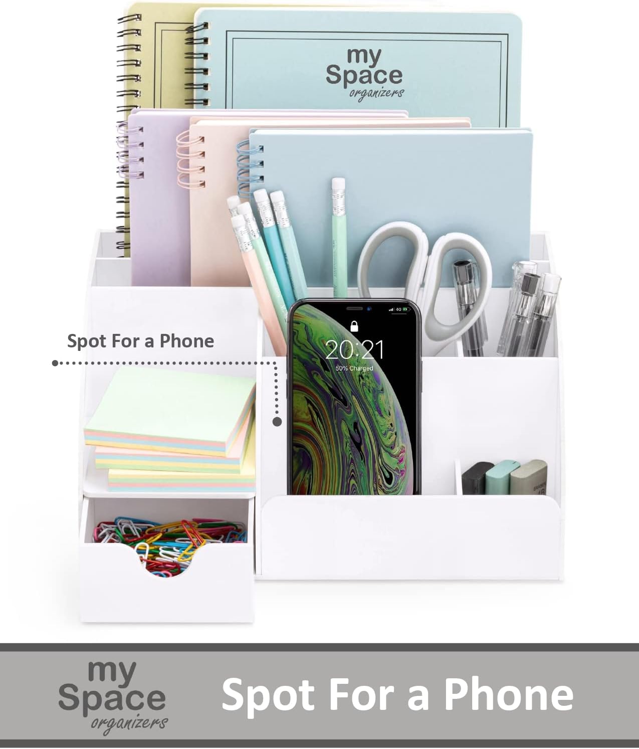 My Space Organizers Clear Acrylic Desk Oganizer, 9 Compartments, Office Supplies and Desk Accessories Organizer, Home Decor Desktop Organizer (Clear)