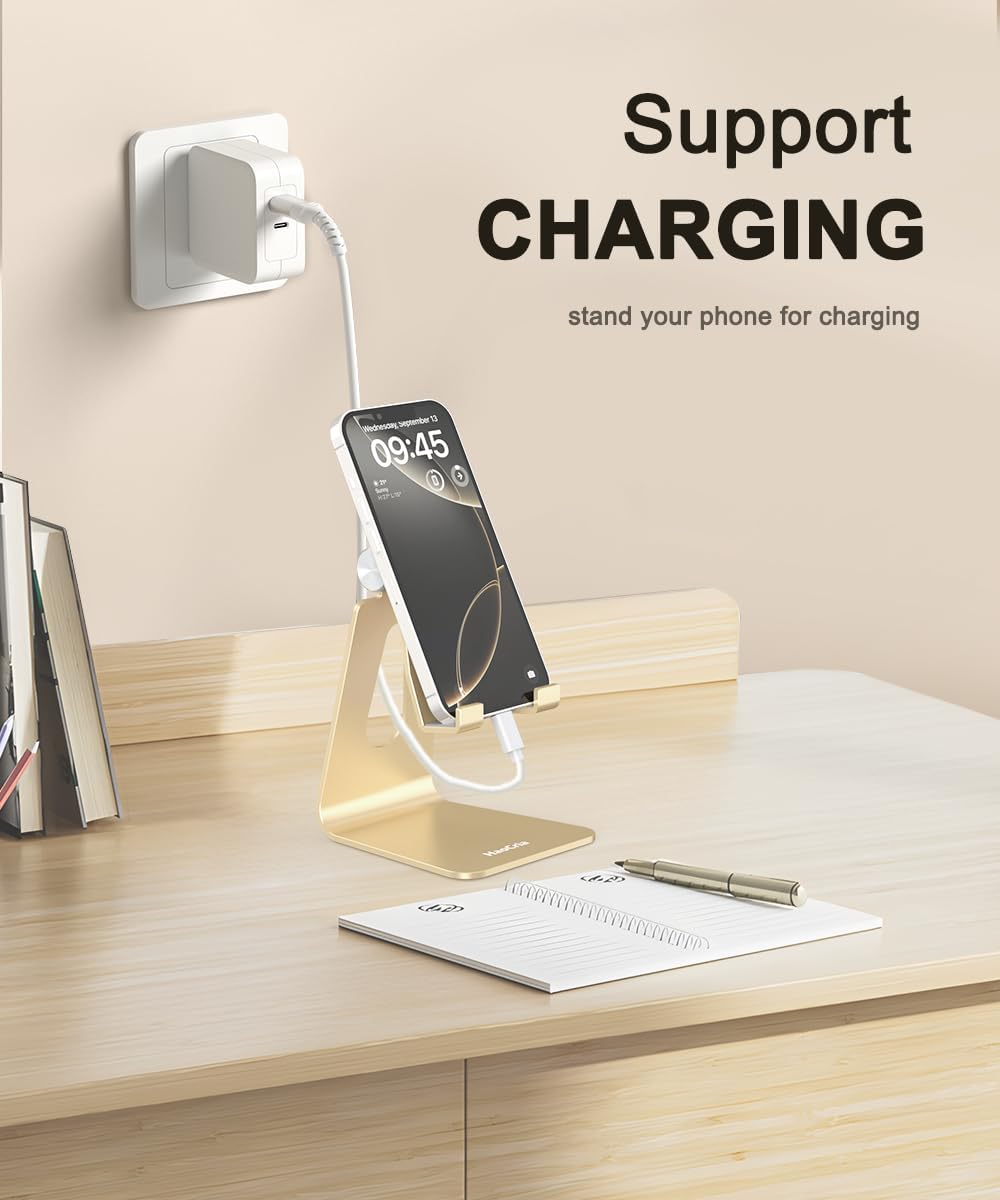 Cell Phone Stand for Desk- Adjustable Phone Stand Holder, Cradle, Dock, Desktop Stand for iPhone 17 16, 15, 14, Plus, Pro, Pro Max, 13 12 X XS,4-8" Phones, Office Accessories (Rose Gold)
